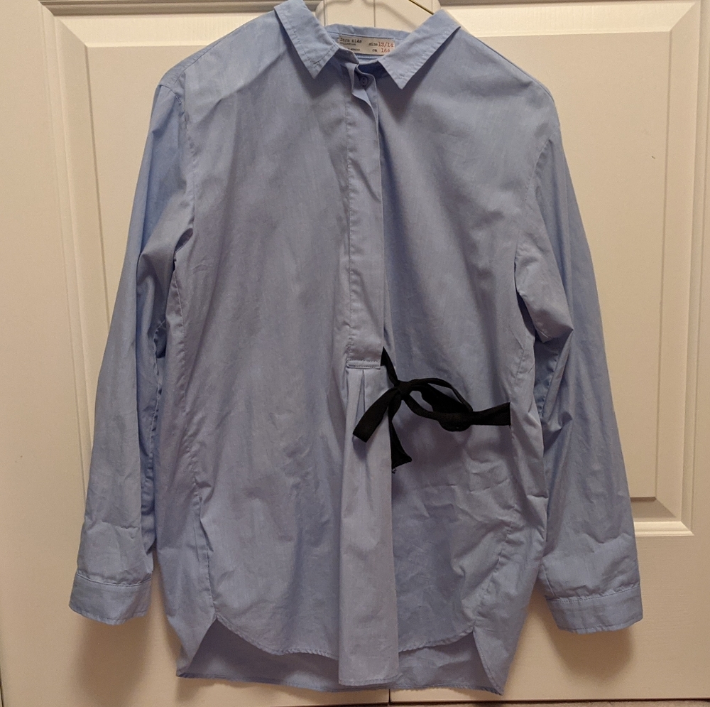 ZARA girls blue shirt with black bow